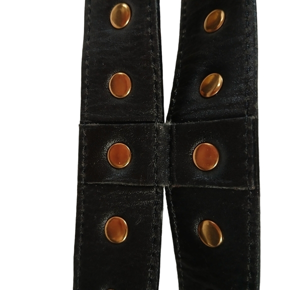 60\'s RARE Vintage Rena Lange Double Strap Belt Leather Bronze Tone Grommets  XS main image 9